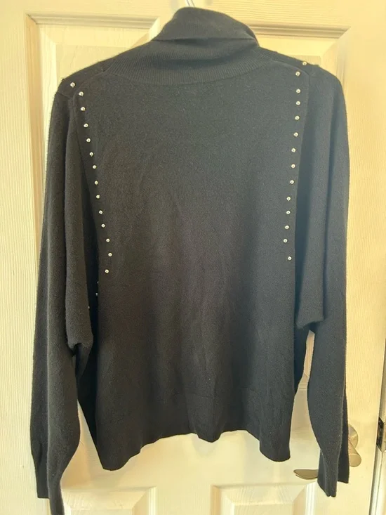 Buffalo David Bitton Black Stud-Trim Oversized Turtleneck Sweater - Picture 6 of 8